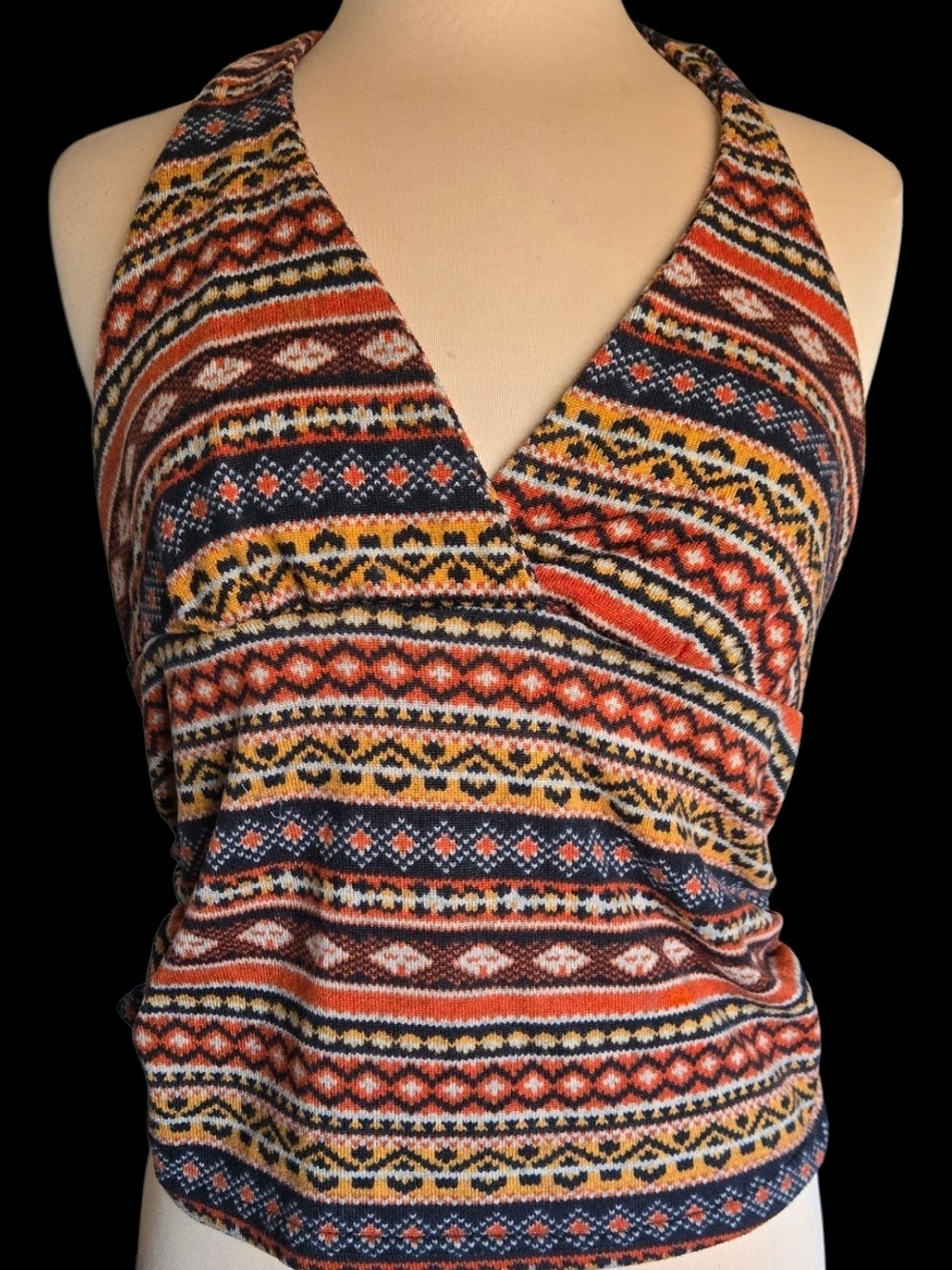 ROMWE Striped Halter Crossover in Navy, Rust & Mustard